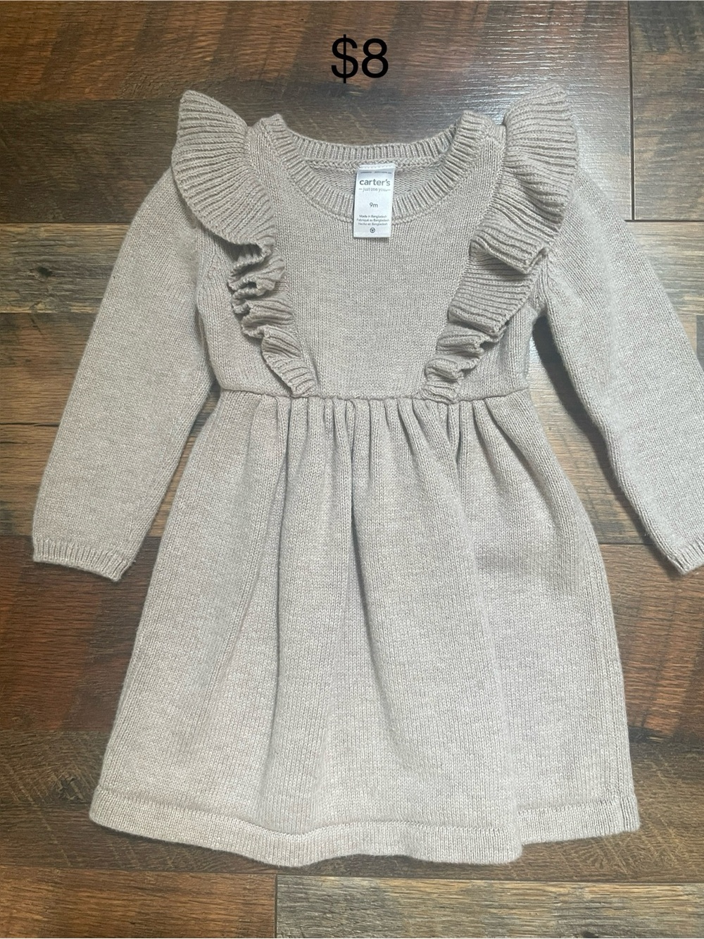 Carter's Girls Taupe Knit Ruffle Sweater Dress